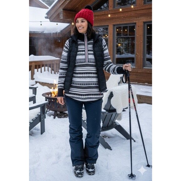 Eddie Bauer Women's Nordic Fair Isle Half Zip Sweater Scandinavian Ski Lodge Med - Picture 2 of 8